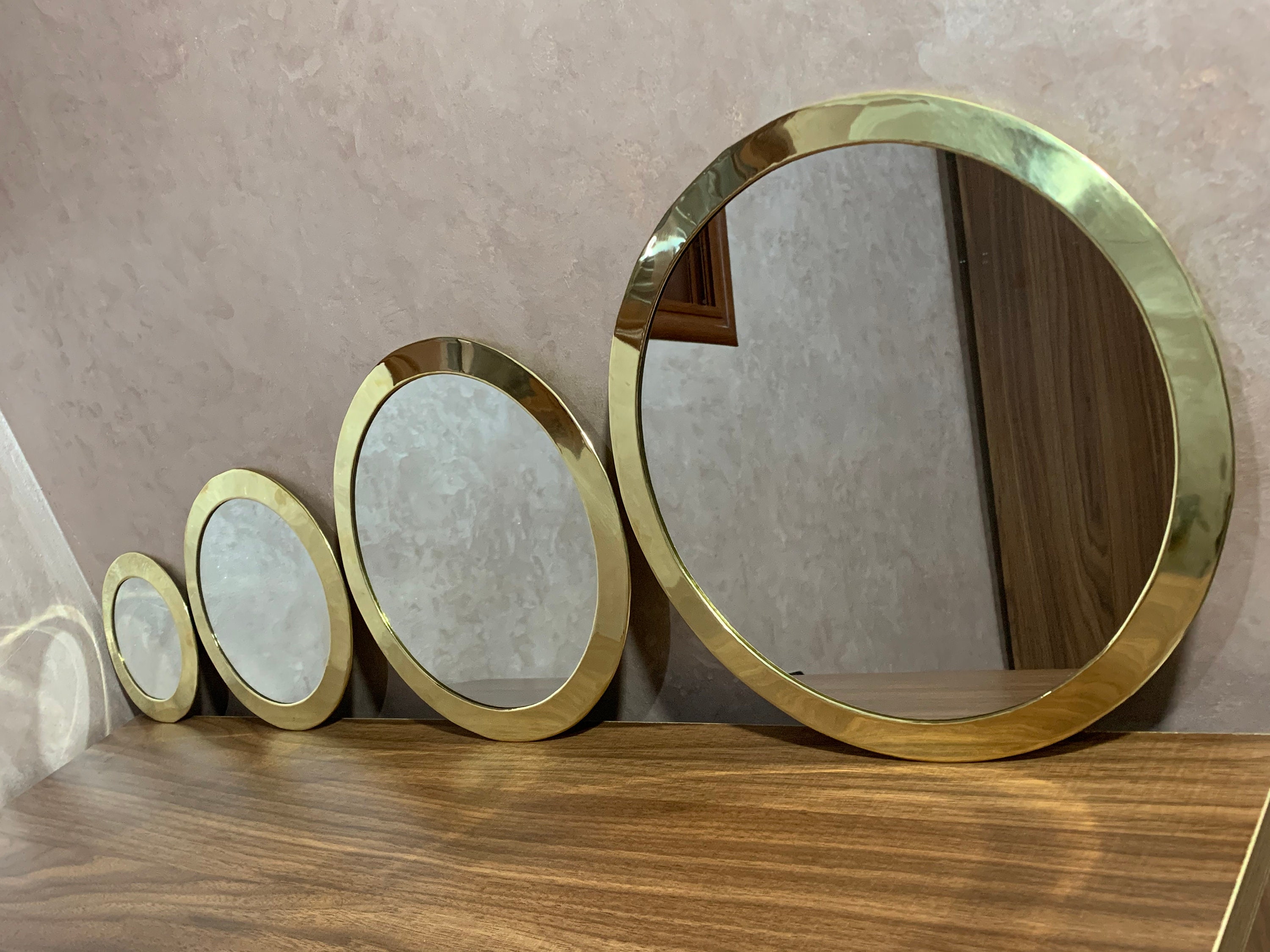 Copper mirror set in the form of a circle Etsy