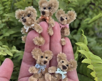 5 Miniature teddy bears | handmade from pipe cleaners | dollhouse accessories | whimsical gifts