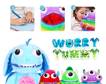 Worry Yummy Monster Doll Toy | Worry Yummy | Childrens Anxiety Worried Soft Toy Zipper Mouth for Boys & Girls - 15" / 38cm