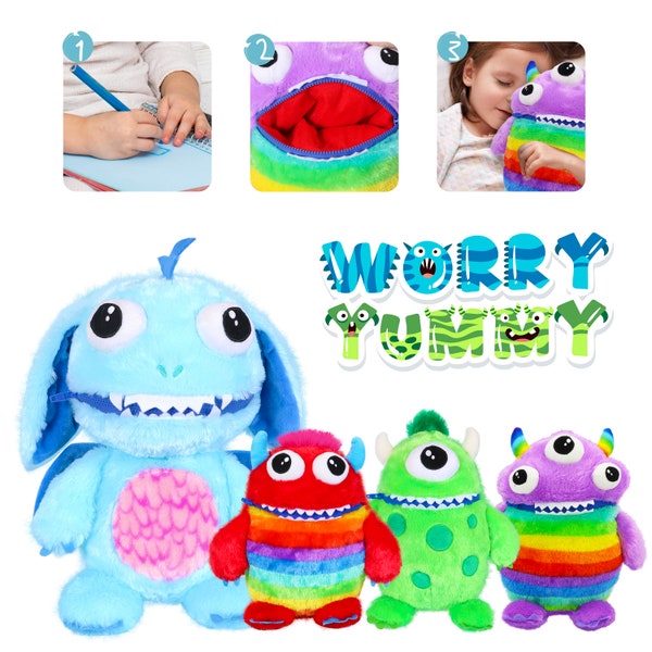 Worry Yummy Monster Doll Spielzeug | Sorgen | Kinder angstbeunruhigt Plüschtier Reißverschluss Mund für Jungen & Mädchen - 38cm