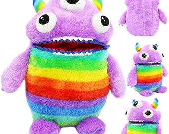 Jumbo Worry Yummy Monster Doll Toy | Worry Yummy | Childrens Anxiety Worried Soft Toy Zipper Mouth for Boys & Girls - Zipper - 15" / 38cm