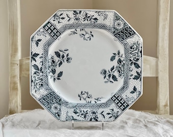 Antique Challinor & Co Melbourne Transferware Plate, Blue Gray Octagonal Dish