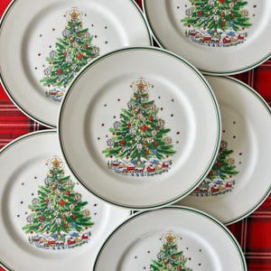 Vintage Set (6) “Christmas Eve” by Salem China, Porcelain Dinner Plates, Midcentury Vintage Christmas Dishes