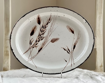 Vintage Midwinter Pottery "Wild Oats" Stonehenge Oval Platter, 11.75" x 9.5"