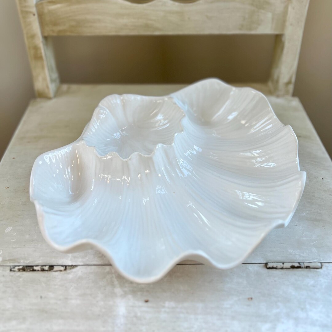 Vintage Shell Serving Dish, Seashell Chip & Dip, Scalloped Shell ...