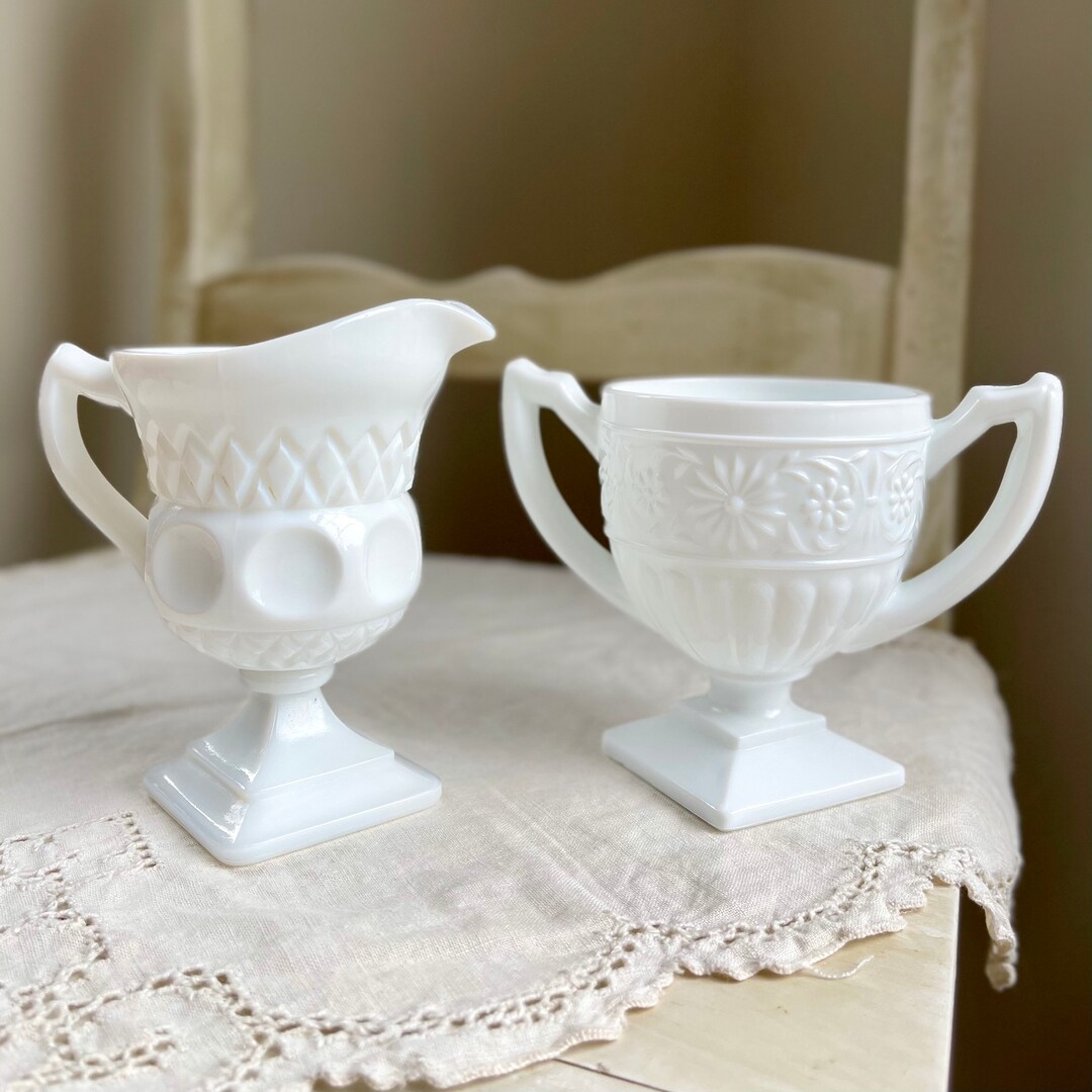 Vintage Milk Glass Sugar and Creamer Set Etsy
