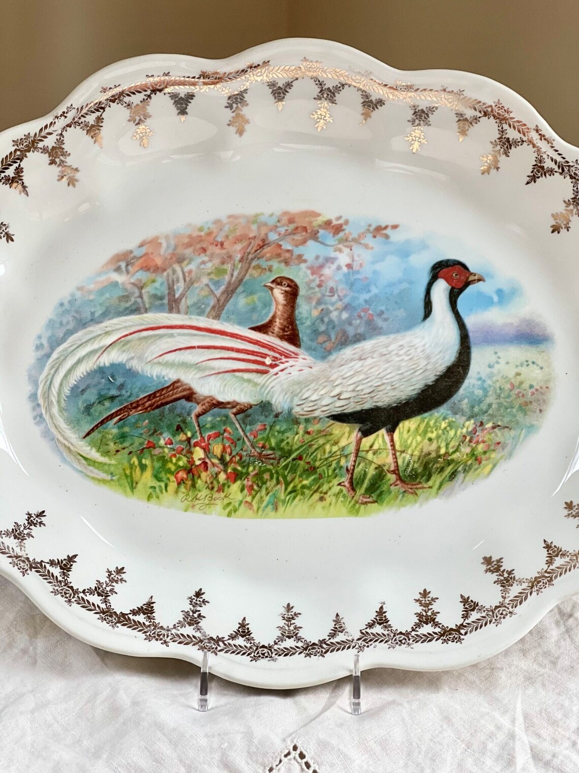 Antique Pheasant Platter by R K Beck for Warner Keffer China Co - Etsy