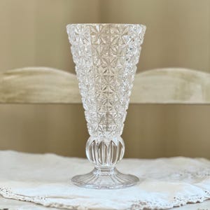 Vintage Cut Crystal Vase, 8" Tall Trumpet Shaped Glass Flower Vase