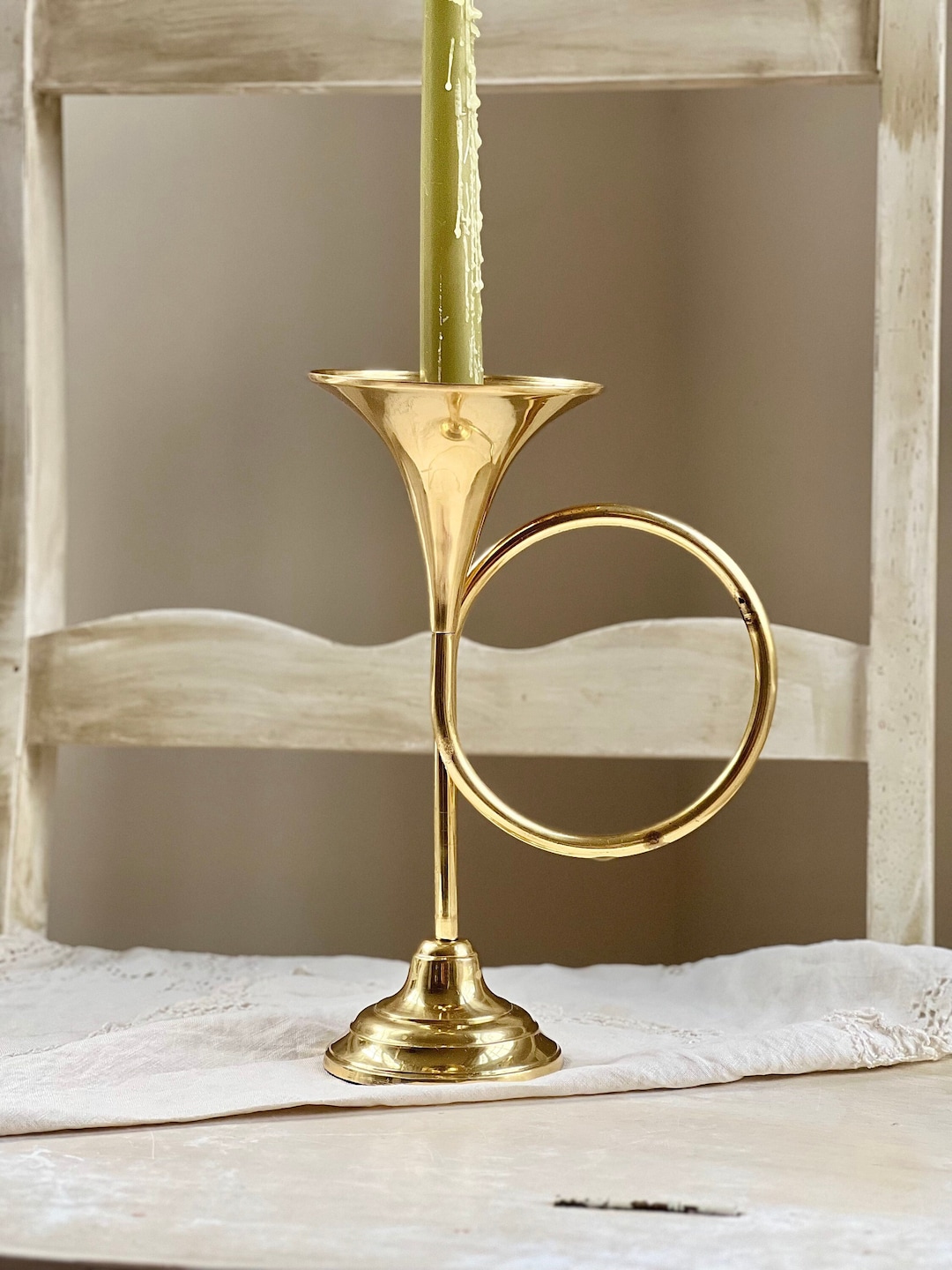 Vintage Brass Horn Candle Holder Holiday Christmas Decor Etsy