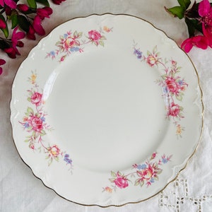 Vintage Floral Plate by Homer Laughlin with Scalloped Border and Gold Trim, Made in USA