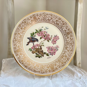 Assiette vintage Lenox Boehm Bird, parme rougequeue d&#39;Amérique 1975, assiette décorative en porcelaine Lenox de collection, dessus de table vintage printemps, été