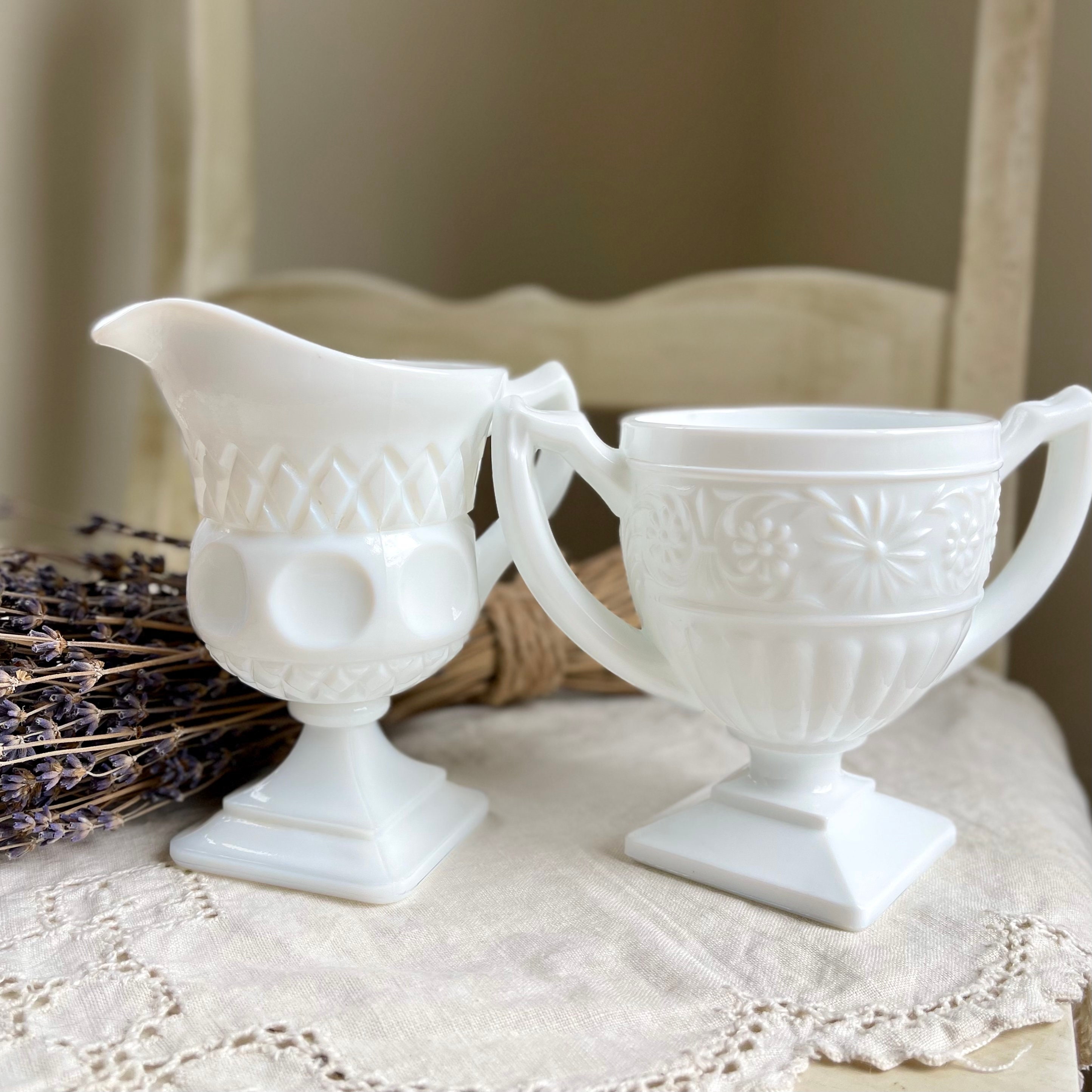 Vintage Milk Glass Sugar and Creamer Set Etsy