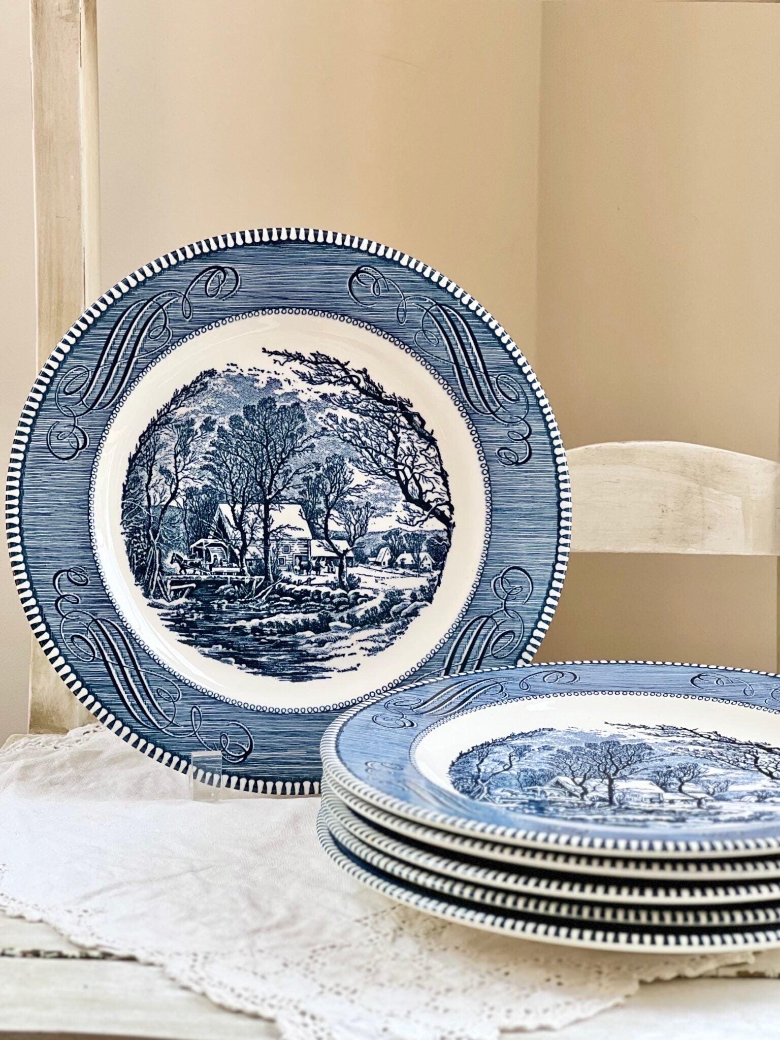Vintage Royal China Currier & Ives Dinner Plates: Blue