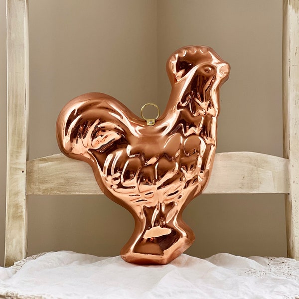 Vintage Copper Chicken or Rooster Shaped Mold, Decorative Copper Kitchen Wall Decor