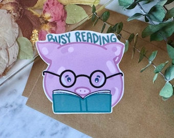 Busy Reading Bookworm Cute Pig sticker