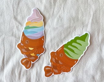 Taiyaki Ice Cream Sticker, Matcha Ice Cream Sticker, Rainbow Taiyaki Sticker