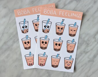 Bubble Tea Stickers | Boba Tea Sticker Sheet | Cute mood stickers
