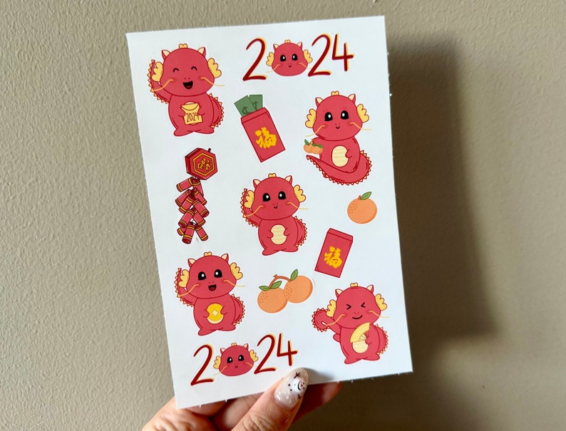 Lunar New Year 2024 Sticker, Chinese New Year Sticker Sheet, Lucky Dragon Sticker, Year of the Dragon Sticker image 3