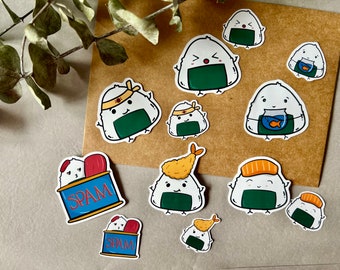 Onigiri Sticker Pack, Sushi Stickers, Asian Food Stickers, Kawaii Japanese Stickers