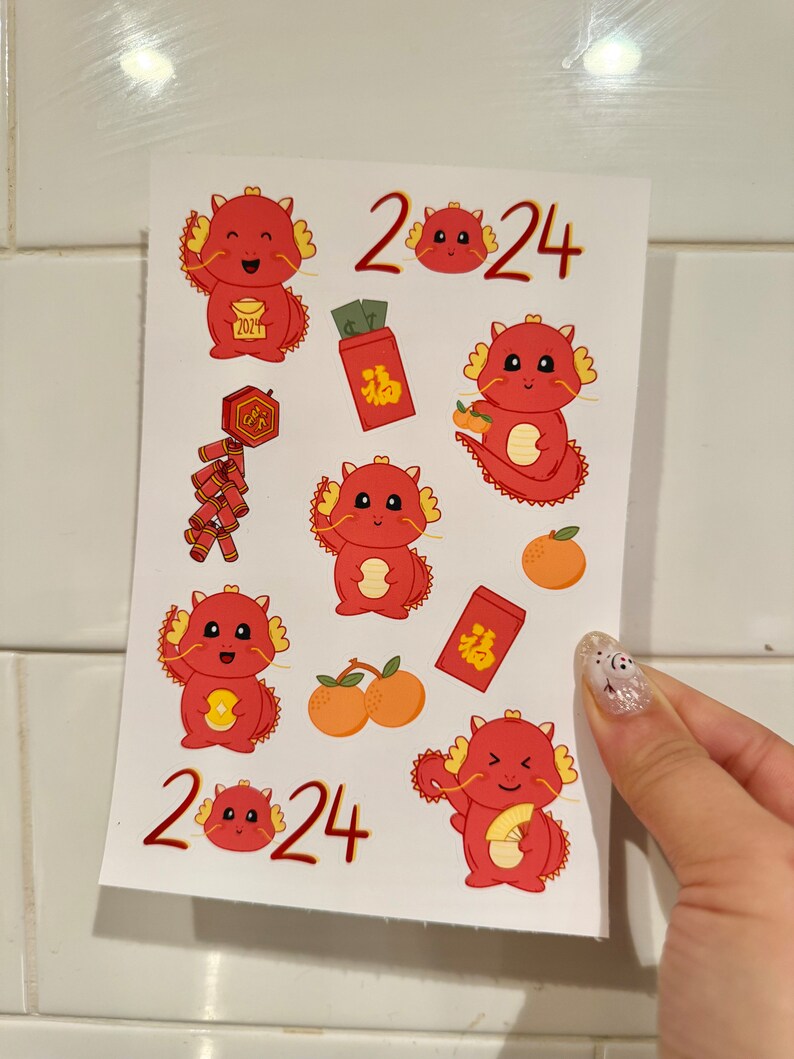 Lunar New Year 2024 Sticker, Chinese New Year Sticker Sheet, Lucky