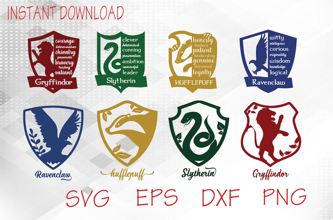 Hogwarts Symbols House Crests SVG Bundle Gryffindor Svg Etsy