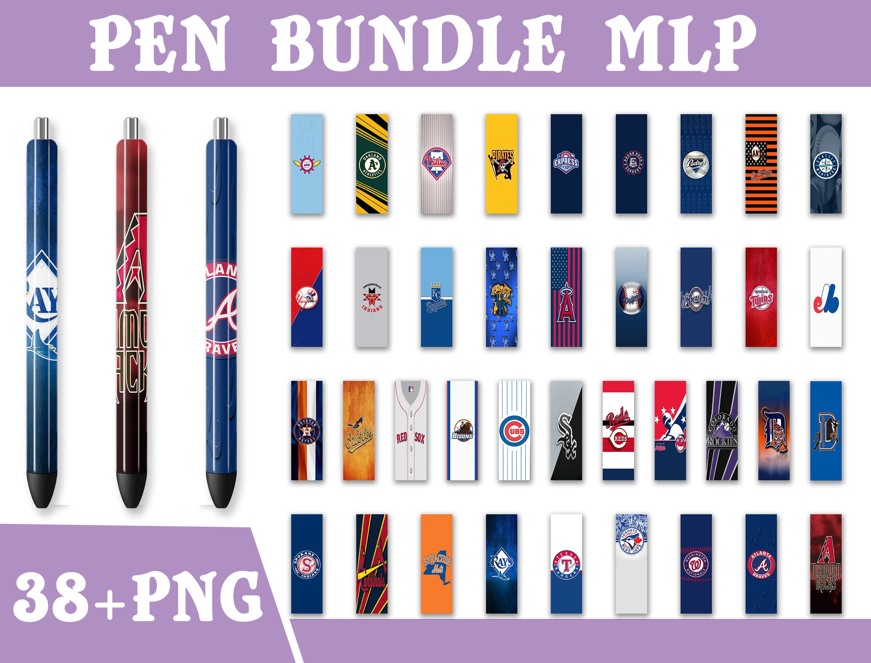 Bundle 38 Pen Baseball wrap Bundle Epoxy pen wrap Seamless Etsy