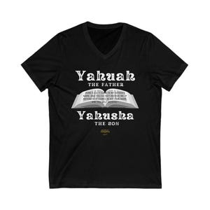 Yahuah Father Yahusha Son Shirt | Unisex Jersey Short Sleeve V-Neck Bible Tee