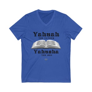 Yahuah Father Yahusha Son Shirt Unisex Jersey Short Sleeve V-Neck Bible Tee image 5