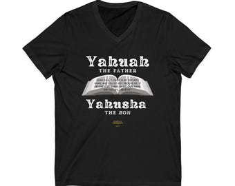 Yahuah père Yahusha fils chemise | T-shirt unisexe en jersey à manches courtes et col en V