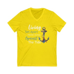 Living Set Apart Shirt Unisex Jersey Short Sleeve V-Neck Bible Tee image 6