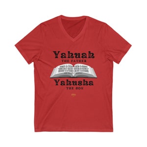 Yahuah Father Yahusha Son Shirt Unisex Jersey Short Sleeve V-Neck Bible Tee image 4