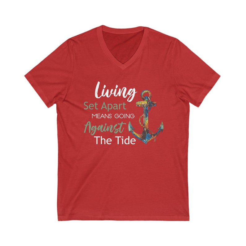 Living Set Apart Shirt Unisex Jersey Short Sleeve V-Neck Bible Tee image 7