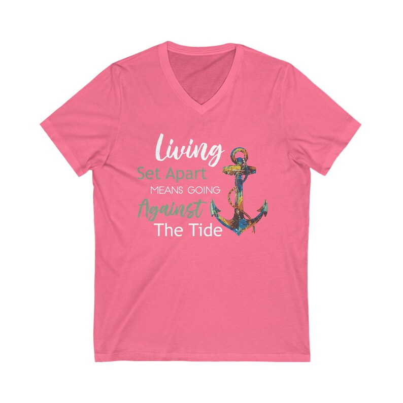 Living Set Apart Shirt Unisex Jersey Short Sleeve V-Neck Bible Tee image 5