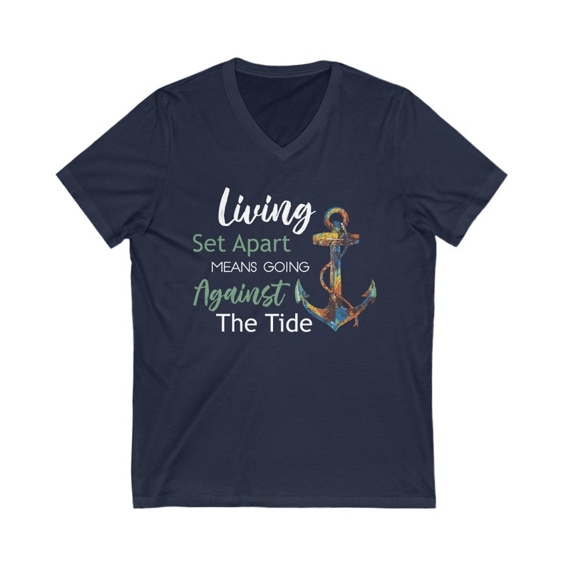 Living Set Apart Shirt Unisex Jersey Short Sleeve V-Neck Bible Tee image 4