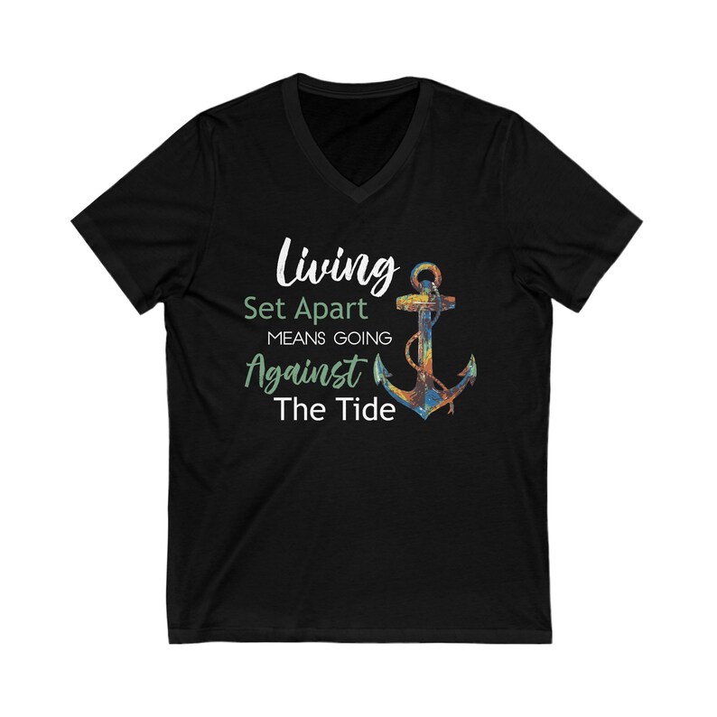 Living Set Apart Shirt Unisex Jersey Short Sleeve V-Neck Bible Tee image 2