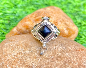 Handmade Sterling Silver Plated Black Onyx Poison Ring | Pill Box Jewelry