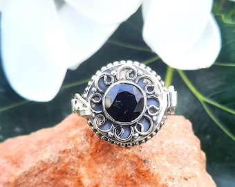 Handmade Sterling Silver Plated Black Onyx Poison Ring, July Birthstone