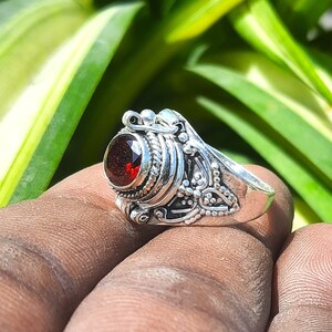 Cutting Garnet Poison Ring/925 sterling Silver Ring/Silver Vintage Ring-Beautiful Small Box Ring-Garnet Box Ring-Gift for All