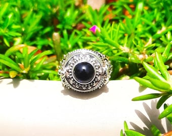 Handmade Black Onyx Sterling Silver Plated Poison Ring