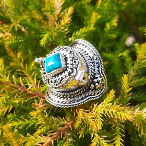 Beautiful Poison Ring/925 sterling Silver Ring/Silver Turquoise Poison Ring/handmade Box Ring/Openable Ring/Box Ring/Gift for Every