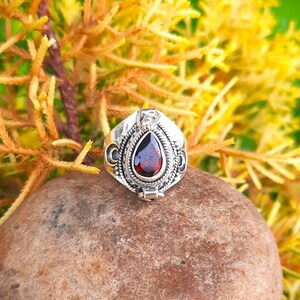 Garnet Poison Ring/Sterling Silver 925 Ring/Silver Material Moonstone Ring/January Birthstone Ring/Handmade Small Ring/Gift for Her
