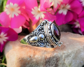 Handgemachter Granat Poison Ring | Sterling Silber Fach Schmuck