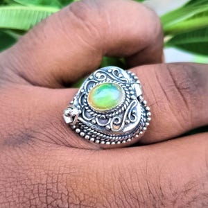 Beautiful Opal Poison Ring,Sterling Silver 925 Ring,October Birthstone Ring,Handmade Compartment Ring,Openable Pill Box Ring,Gift for Women