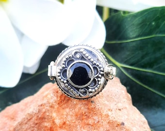 Handmade Sterling Silver Plated Black Onyx Poison Ring