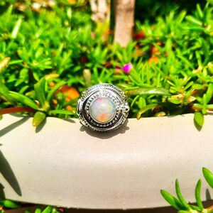 Unique Opal Poison Ring/925 Sterling Silver Ring/October Birthstone Ring/Silver Material Handmade Ring/Openable Box Ring/Gift for All