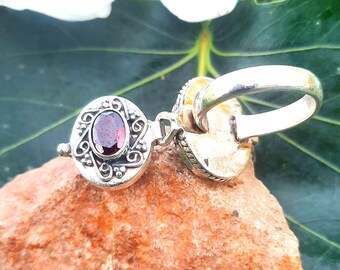 Handgemachter Granat Poison Ring: Sterling Silber Plated Box