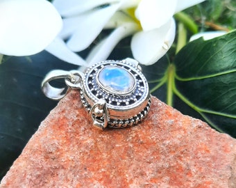 Moonstone Poison Locket Pendant, Sterling Silver Plated , June Birthstone