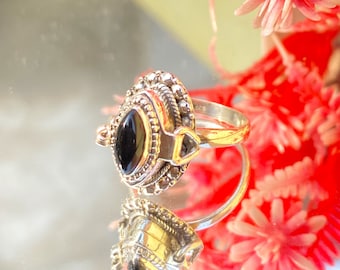 Black Onyx Poison Ring, Sterling Silver Plated Hidden Compartment