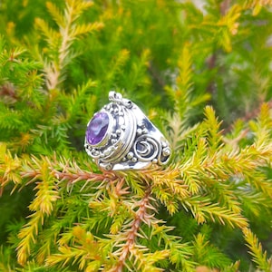 Amethyst Poison Ring/925 Sterling Silver Ring/February Birthstone Ring/Silver Vintage Poison Ring/Openable Box Ring/Gift for Her