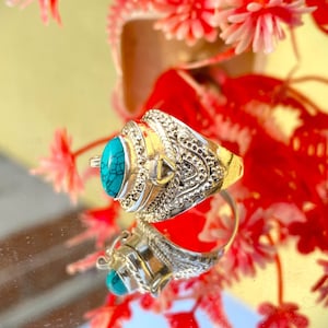 Unique Poison Ring/925 sterling Silver Ring/Silver Turquoise Poison Ring/handmade Box Ring/Openable Ring/Small Box Ring/Gift for All